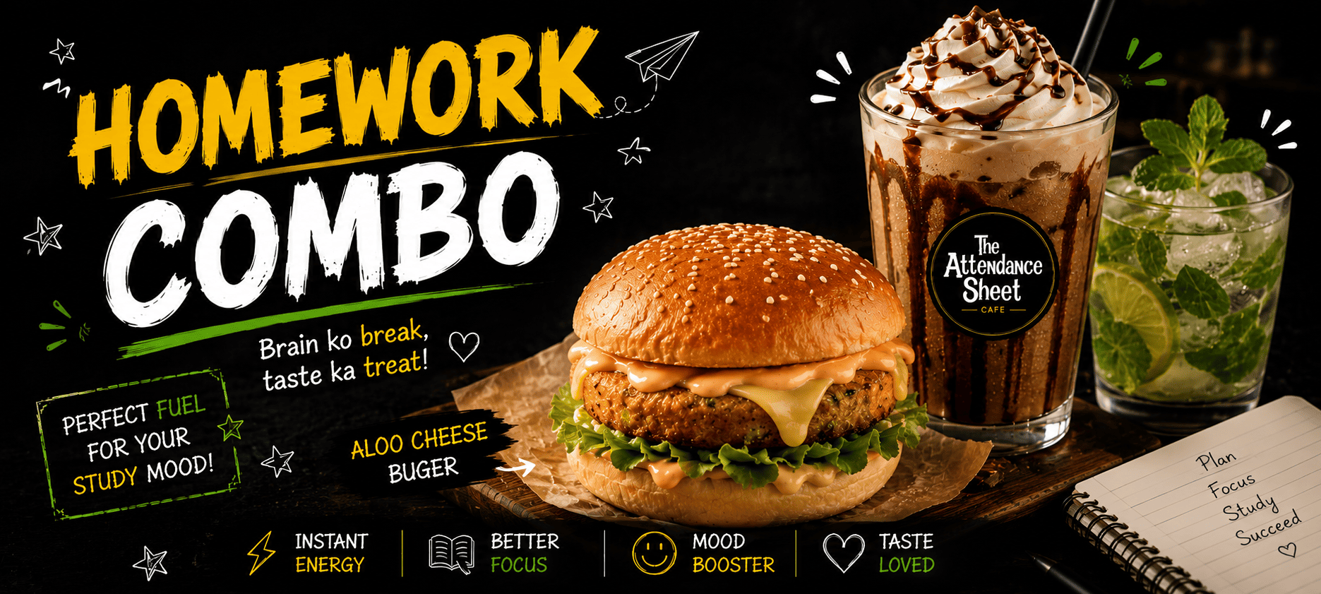 Aloo Cheese Buger + Cold coffe/virgin mojito